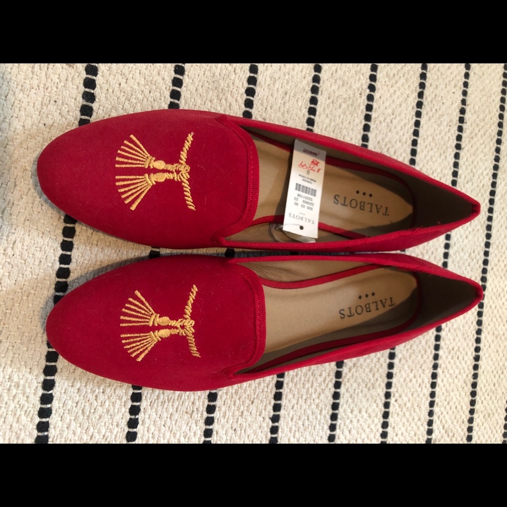 Talbots Red Embroidered Loafers, NWT
